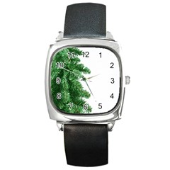 Green Christmas Tree Border Square Metal Watch by artworkshop