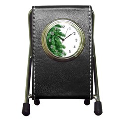 Green Christmas Tree Border Pen Holder Desk Clock