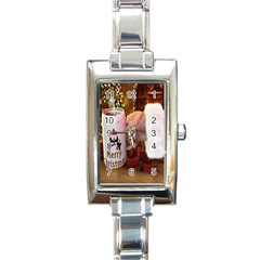 Merry Christmas - Santa Claus Holding Coffee Rectangle Italian Charm Watch by artworkshop