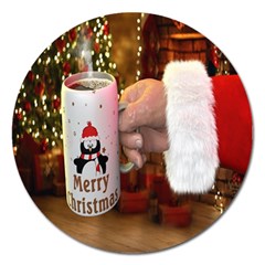 Merry Christmas - Santa Claus Holding Coffee Magnet 5  (round) by artworkshop