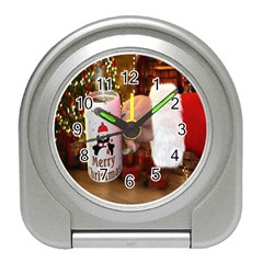 Merry Christmas - Santa Claus Holding Coffee Travel Alarm Clock by artworkshop