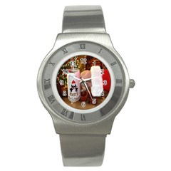 Merry Christmas - Santa Claus Holding Coffee Stainless Steel Watch by artworkshop