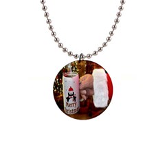 Merry Christmas - Santa Claus Holding Coffee 1  Button Necklace by artworkshop