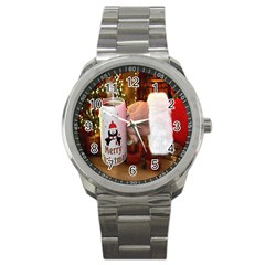 Merry Christmas - Santa Claus Holding Coffee Sport Metal Watch by artworkshop