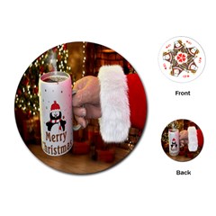 Merry Christmas - Santa Claus Holding Coffee Playing Cards Single Design (round) by artworkshop