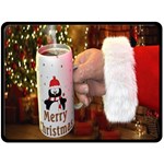 Merry Christmas - Santa Claus Holding Coffee Fleece Blanket (Large)  80 x60  Blanket Front