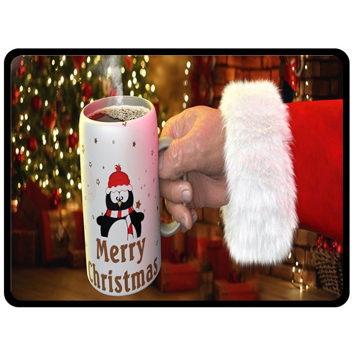 Merry Christmas - Santa Claus Holding Coffee Fleece Blanket (Large) 