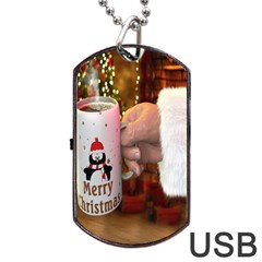 Merry Christmas - Santa Claus Holding Coffee Dog Tag Usb Flash (one Side) by artworkshop