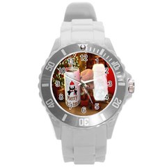 Merry Christmas - Santa Claus Holding Coffee Round Plastic Sport Watch (l)