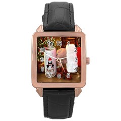 Merry Christmas - Santa Claus Holding Coffee Rose Gold Leather Watch  by artworkshop