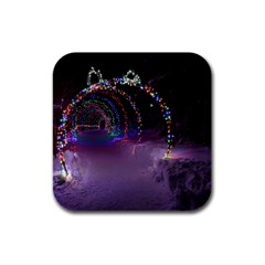 Outdoor Christmas Lights Tunnel Rubber Square Coaster (4 Pack) by artworkshop