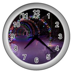 Outdoor Christmas Lights Tunnel Wall Clock (silver) by artworkshop