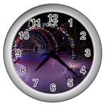 Outdoor Christmas Lights Tunnel Wall Clock (Silver) Front