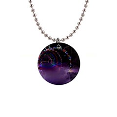 Outdoor Christmas Lights Tunnel 1  Button Necklace by artworkshop