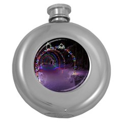 Outdoor Christmas Lights Tunnel Round Hip Flask (5 Oz) by artworkshop