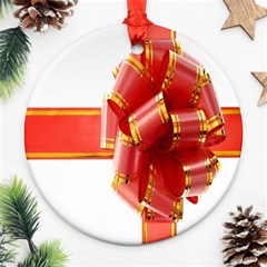 Red Ribbon Bow On White Background Ornament (round) by artworkshop