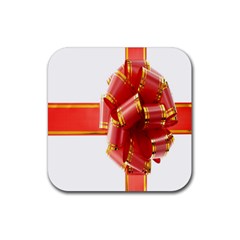 Red Ribbon Bow On White Background Rubber Coaster (square) by artworkshop