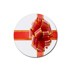 Red Ribbon Bow On White Background Rubber Round Coaster (4 Pack) by artworkshop