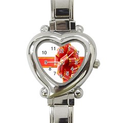 Red Ribbon Bow On White Background Heart Italian Charm Watch by artworkshop