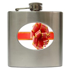 Red Ribbon Bow On White Background Hip Flask (6 Oz) by artworkshop