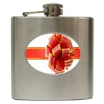 Red Ribbon Bow On White Background Hip Flask (6 oz) Front