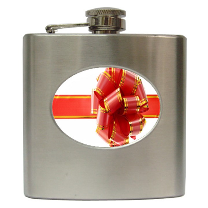 Red Ribbon Bow On White Background Hip Flask (6 oz)