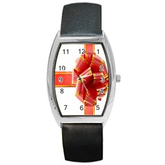 Red Ribbon Bow On White Background Barrel Style Metal Watch by artworkshop