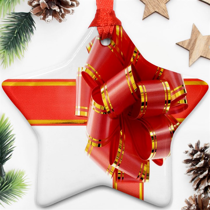 Red Ribbon Bow On White Background Star Ornament (Two Sides)