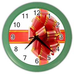 Red Ribbon Bow On White Background Color Wall Clock by artworkshop