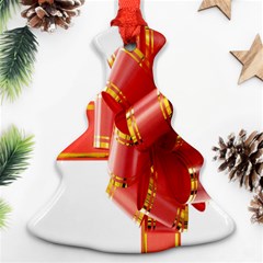 Red Ribbon Bow On White Background Christmas Tree Ornament (two Sides)