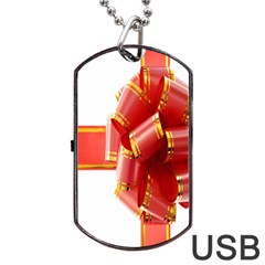 Red Ribbon Bow On White Background Dog Tag Usb Flash (two Sides) by artworkshop