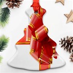 Red Ribbon Bow On White Background Christmas Tree Ornament (Two Sides) Front