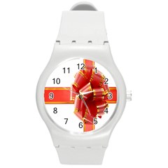 Red Ribbon Bow On White Background Round Plastic Sport Watch (m) by artworkshop