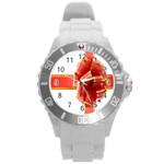 Red Ribbon Bow On White Background Round Plastic Sport Watch (L) Front