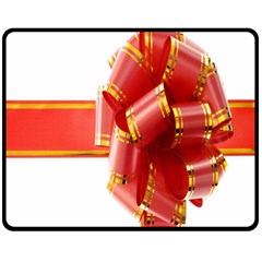 Red Ribbon Bow On White Background Double Sided Fleece Blanket (medium)  by artworkshop