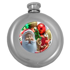 Red Santa Round Hip Flask (5 Oz) by artworkshop