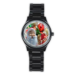 Red Santa Stainless Steel Round Watch by artworkshop