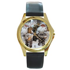 Santa Claus Round Gold Metal Watch by artworkshop