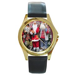 Santa On Christmas 1 Round Gold Metal Watch by artworkshop