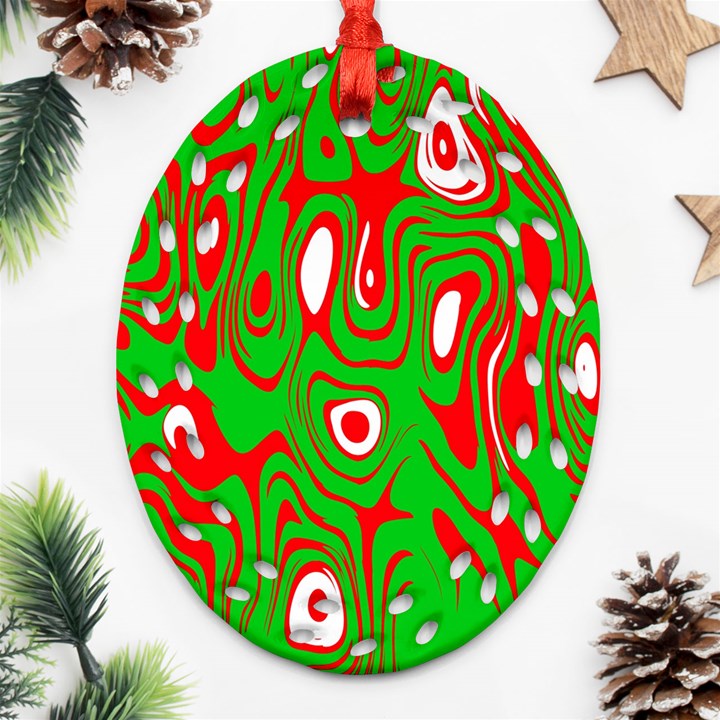 Red-green Oval Filigree Ornament (Two Sides)