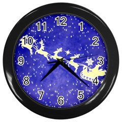 Santa-claus-with-reindeer Wall Clock (black) by nateshop