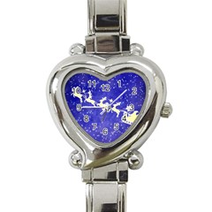 Santa-claus-with-reindeer Heart Italian Charm Watch by nateshop