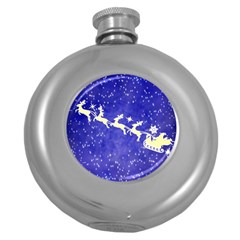 Santa-claus-with-reindeer Round Hip Flask (5 Oz) by nateshop