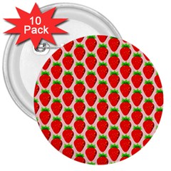 Strawberries 3  Buttons (10 Pack) 