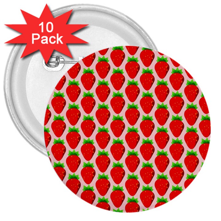 Strawberries 3  Buttons (10 pack) 