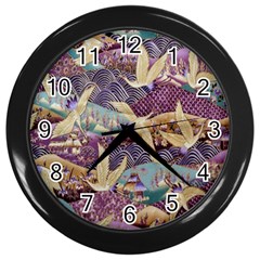 Textile Fabric Pattern Wall Clock (black) by nateshop