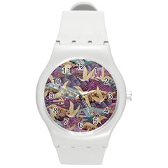 Textile Fabric Pattern Round Plastic Sport Watch (m) by nateshop