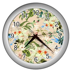 Tropical Fabric Textile Wall Clock (silver) by nateshop