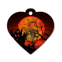 Night Full Moon Gespenstig Dog Tag Heart (two Sides) by Wegoenart