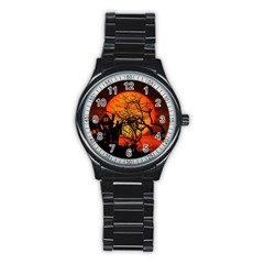 Night Full Moon Gespenstig Stainless Steel Round Watch by Wegoenart